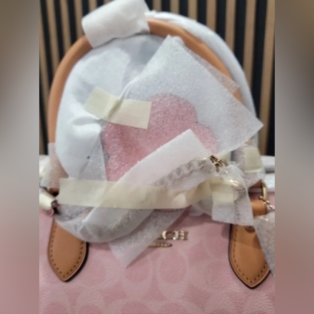 Coach Medium Rowan Satchel In Signature Canvas Powder Pink With Charms - Picture 6 of 11